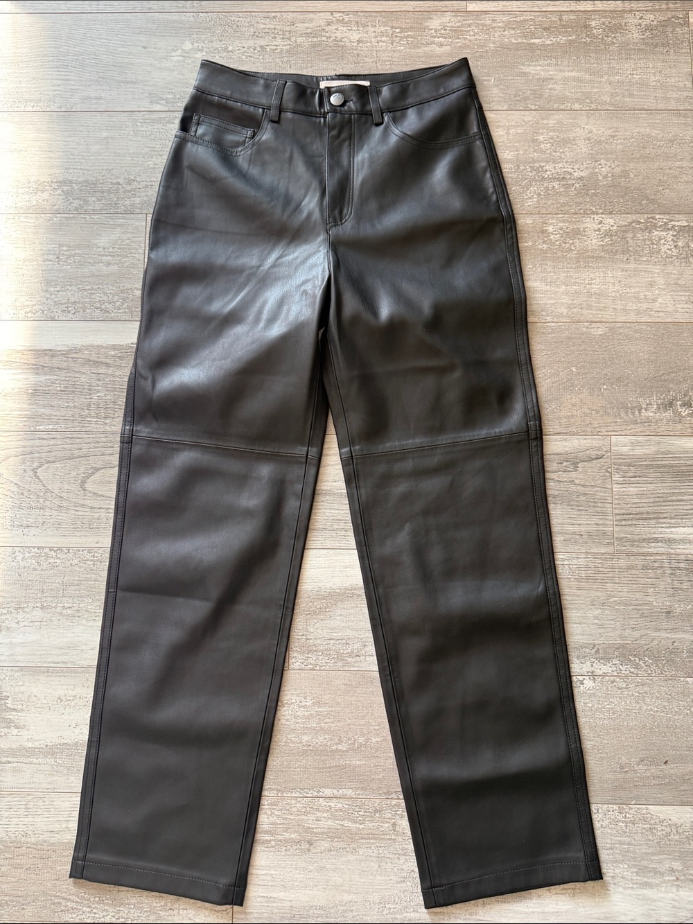 Mango Black Faux Leather Straight-Leg Jeans